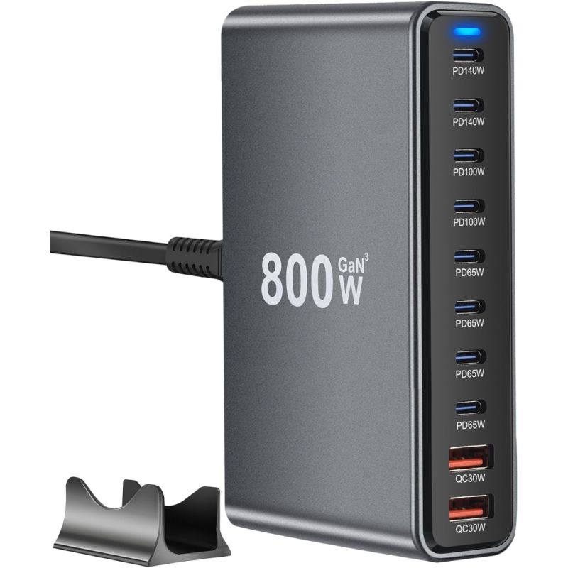 Chargeur USB-C 800W 10 ports GaN III Pro - Dual 140W PD PPS, MacBook, iPhone, multi-appareils