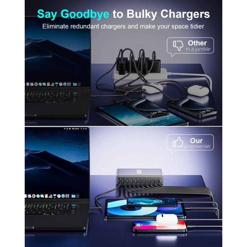 Chargeur USB-C 800W 10 ports GaN III Pro - Dual 140W PD PPS, MacBook, iPhone, multi-appareils