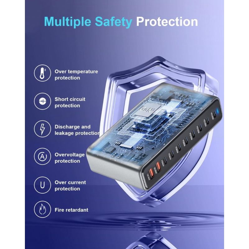 Chargeur USB-C 800W 10 ports GaN III Pro - Dual 140W PD PPS, MacBook, iPhone, multi-appareils