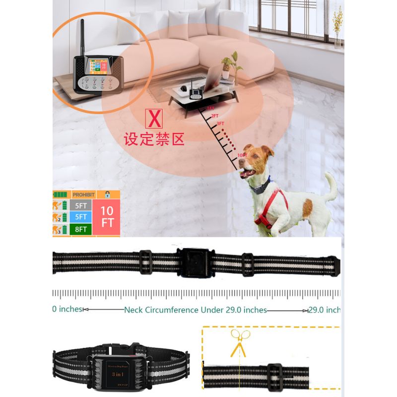Système 3 en 1 pour chien avec clôture électronique sans fil radar précis et dispositif anti-aboiement