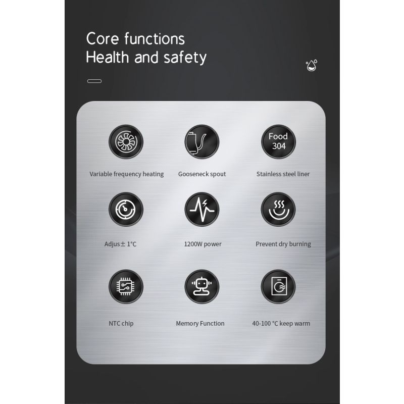 Bouilloire Électrique à Col de Cygne 1200W Chauffage Rapide Contrôle de Température pour Délices Culinaires