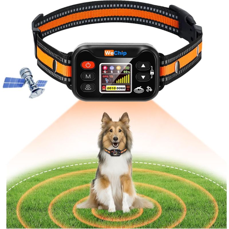 Collier Anti-fugue GPS & Anti-aboiement Rechargeable Étanché | Clôture Virtuelle GPS Sécurité Chien 15-120 lbs