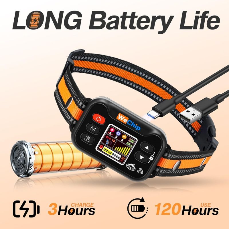 Collier Anti-fugue GPS & Anti-aboiement Rechargeable Étanché | Clôture Virtuelle GPS Sécurité Chien 15-120 lbs