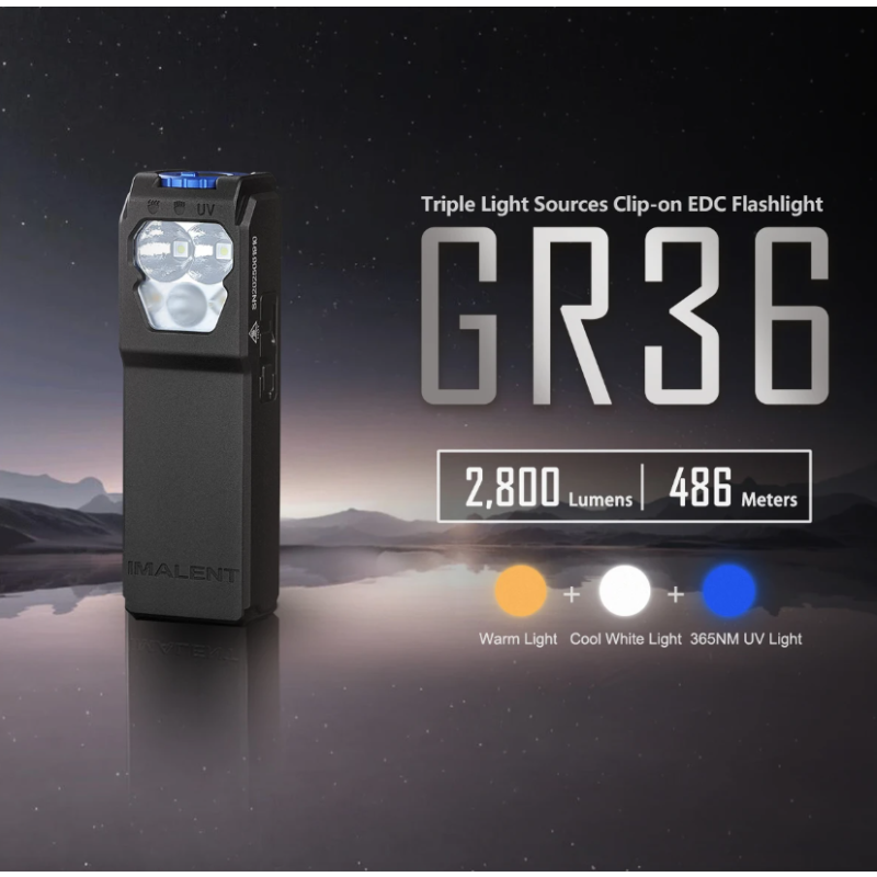 IMALENT GR36 Lampe de poche EDC 2800 lumens, rechargeable USB-C, magnétique, clip, ultra lumineuse.