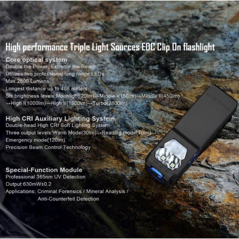 IMALENT GR36 Lampe de poche EDC 2800 lumens, rechargeable USB-C, magnétique, clip, ultra lumineuse.