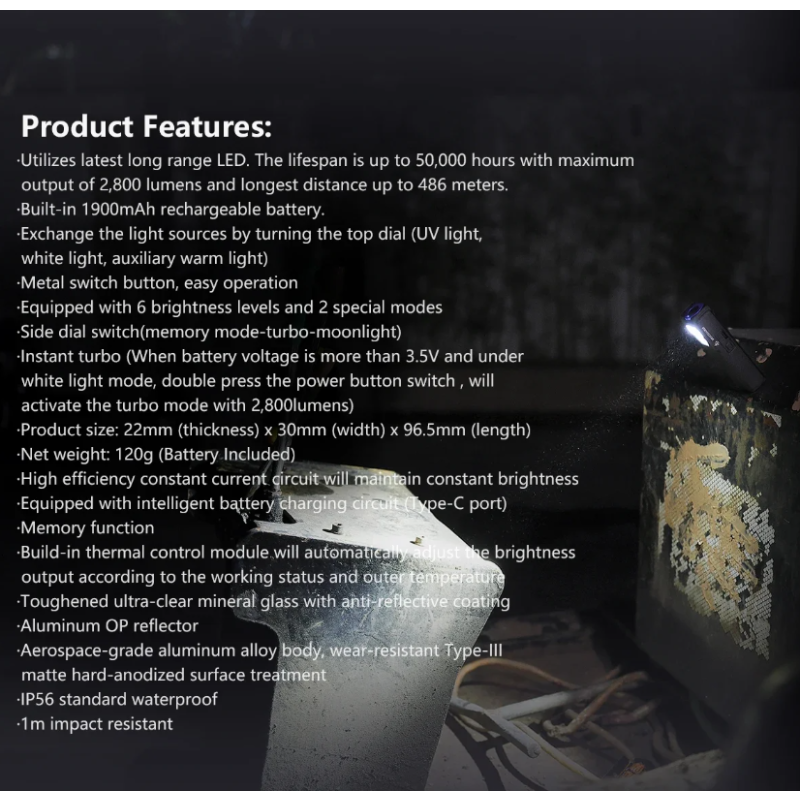 IMALENT GR36 Lampe de poche EDC 2800 lumens, rechargeable USB-C, magnétique, clip, ultra lumineuse.