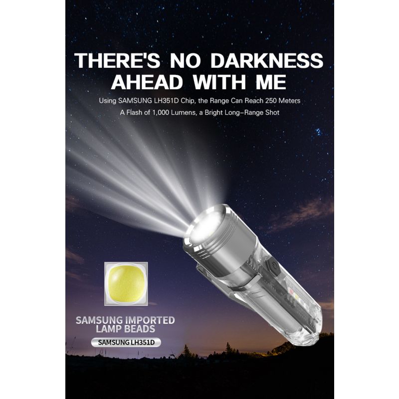 GT13 TIKI Mini porte-clés USB rechargeable 1000 lumens éclairage portable compact pour exploration urbaine