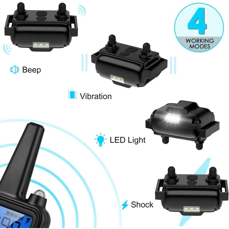 Collier d'entraînement chien 800m télécommande imperméable rechargeable trois modes écran LCD entraînement canin