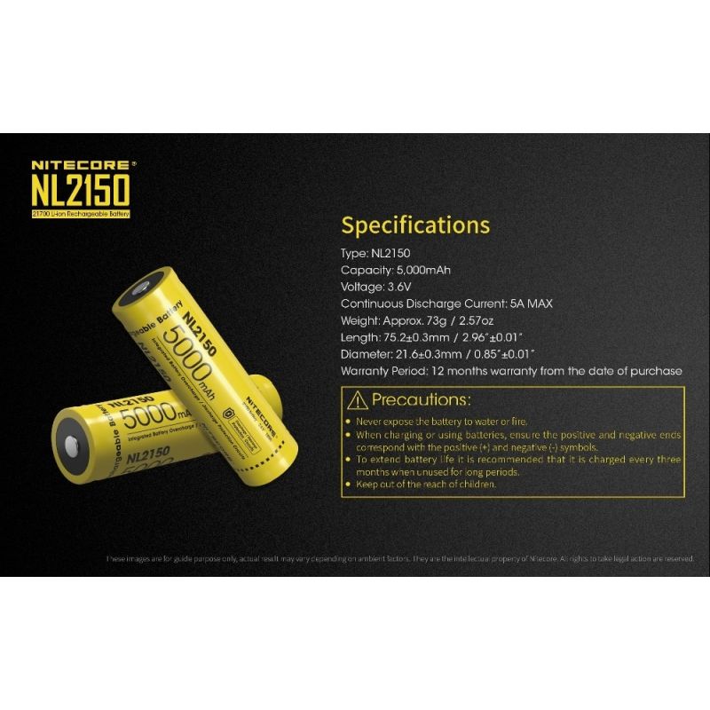 Batterie rechargeable NITECORE NL2150 5000mAh Li-ion 21700 haute performance pour appareils électroniques
