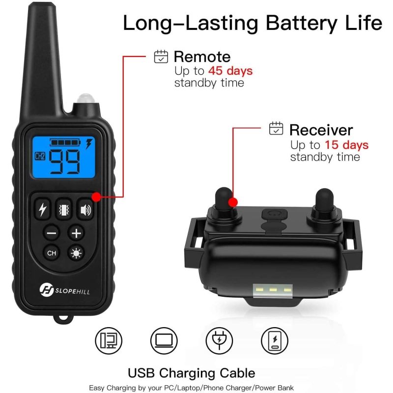 Collier d'entraînement chien 800m télécommande imperméable rechargeable trois modes écran LCD entraînement canin