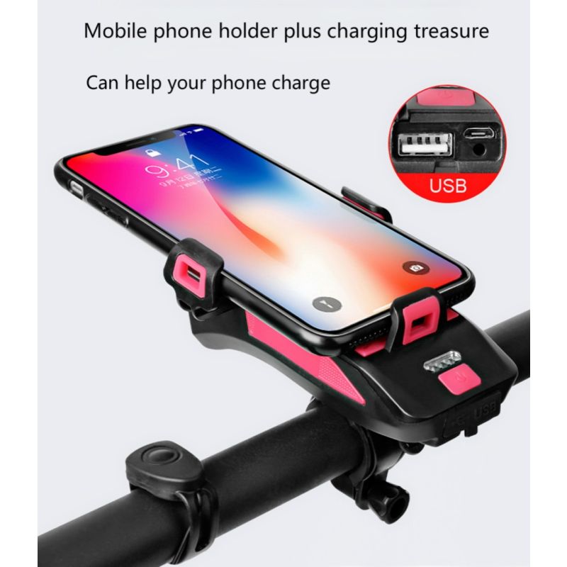 Lumière multifonction vélo 4 en 1 LED 800 lumens avec support téléphone et banque d'alimentation pour sécurité