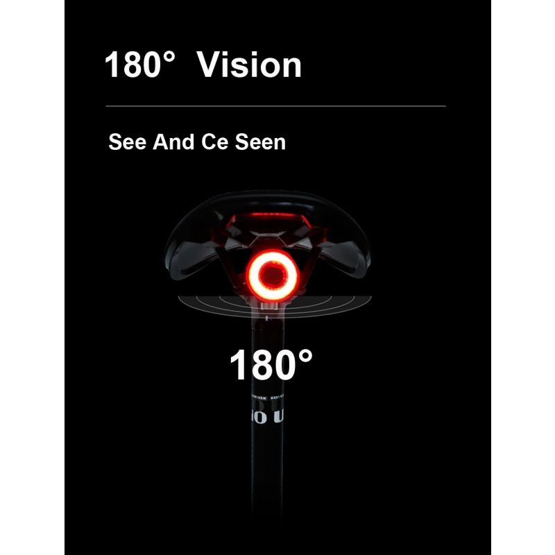 Éclairage Vélo Intelligente Lumière Arrière avec Démarrage Automatique Freinage Induction IPX6 Recharge USB