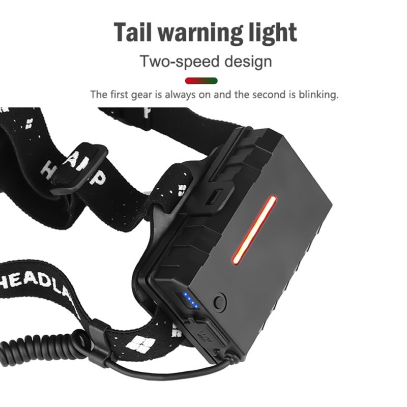 Lampe frontale haute performance XHP70 8000LM avec modes réglables USB étanche IPX5 pour pêche et camping