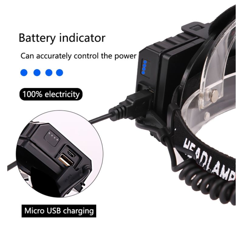 Lampe frontale haute performance XHP70 8000LM avec modes réglables USB étanche IPX5 pour pêche et camping