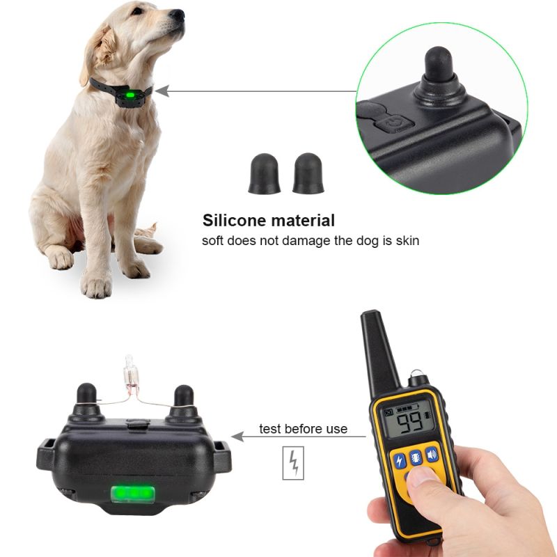 Collier d'entraînement pour chiens 800 m Collier imperméable et rechargeable avec écran LCD et vibrations ajustables