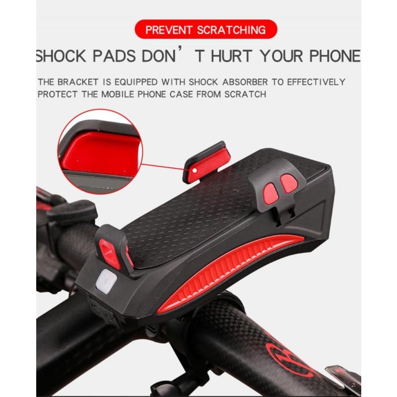 Lampe vélo multifonction 4 en 1 VTT phare LED USB support téléphone réglable powerbank sécurité cyclisme