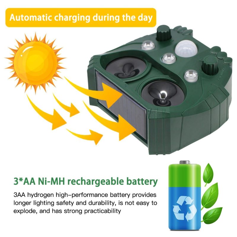 Répulsif Ultrasonique Solaire Jardin IP44 Silence Pour Animaux Écologique pour Oiseaux Chats et Ratons Laveurs