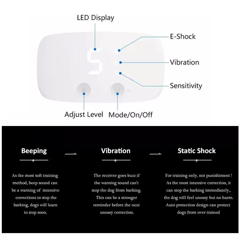 Collier de dressage pour chien étanche avec niveaux de choc ajustables et gestion efficace des aboiements