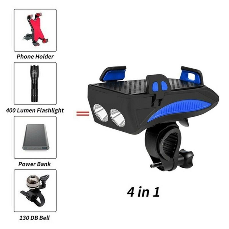 Lampe vélo multifonction 4 en 1 VTT phare LED USB support téléphone réglable powerbank sécurité cyclisme
