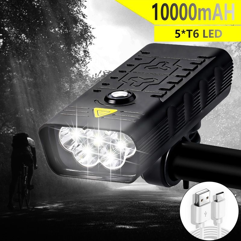 Phare vélo TK5 5000 lumens super lumineux lampe frontale rechargeable USB sécurité cyclisme aluminium étanche
