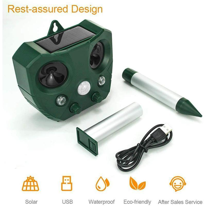 Répulsif Ultrasonique Solaire Jardin IP44 Silence Pour Animaux Écologique pour Oiseaux Chats et Ratons Laveurs