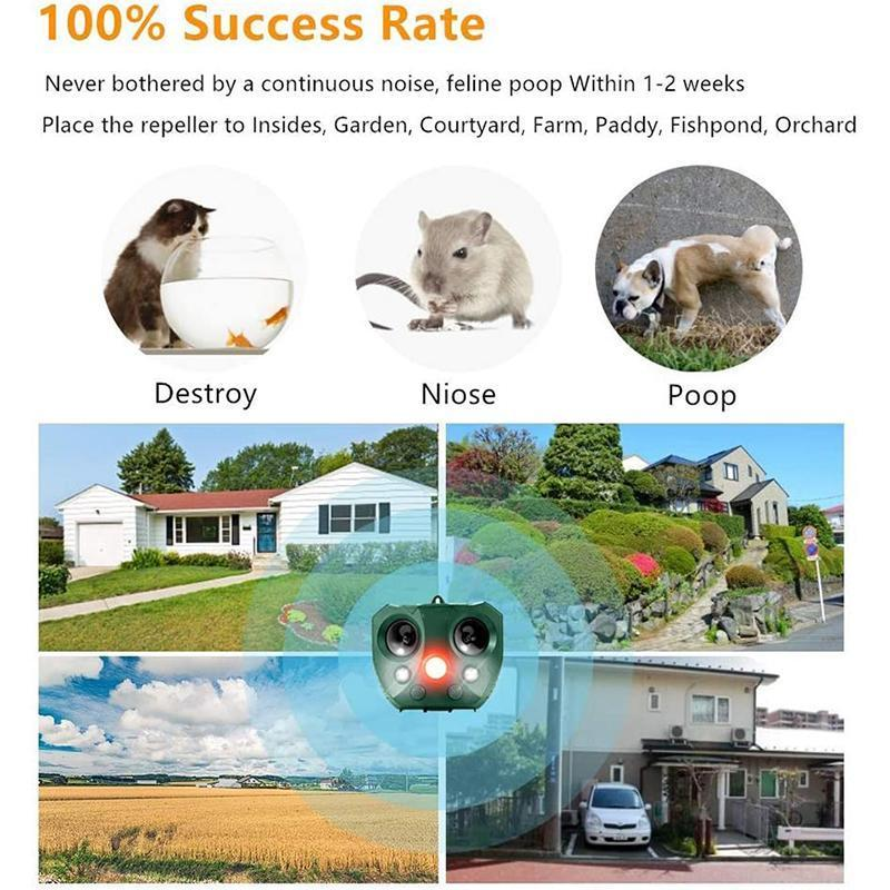 Répulsif Ultrasonique Solaire Jardin IP44 Silence Pour Animaux Écologique pour Oiseaux Chats et Ratons Laveurs