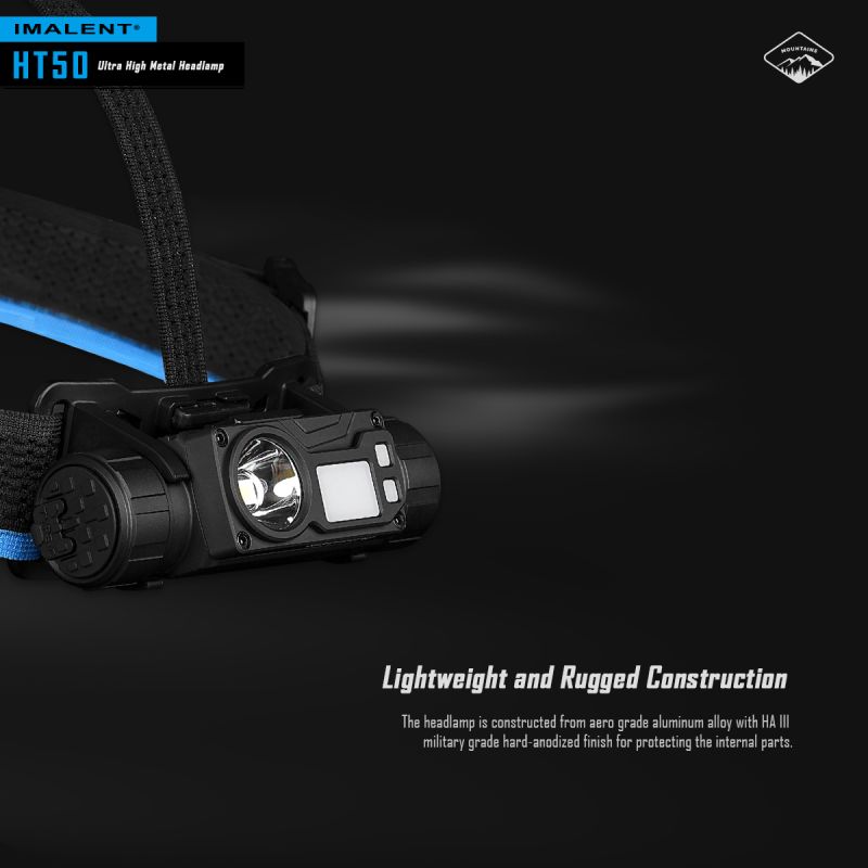 Lampe frontale IMALENT HT50 LED puissante double sources pour aventure camping éclairage extérieur rechargeable