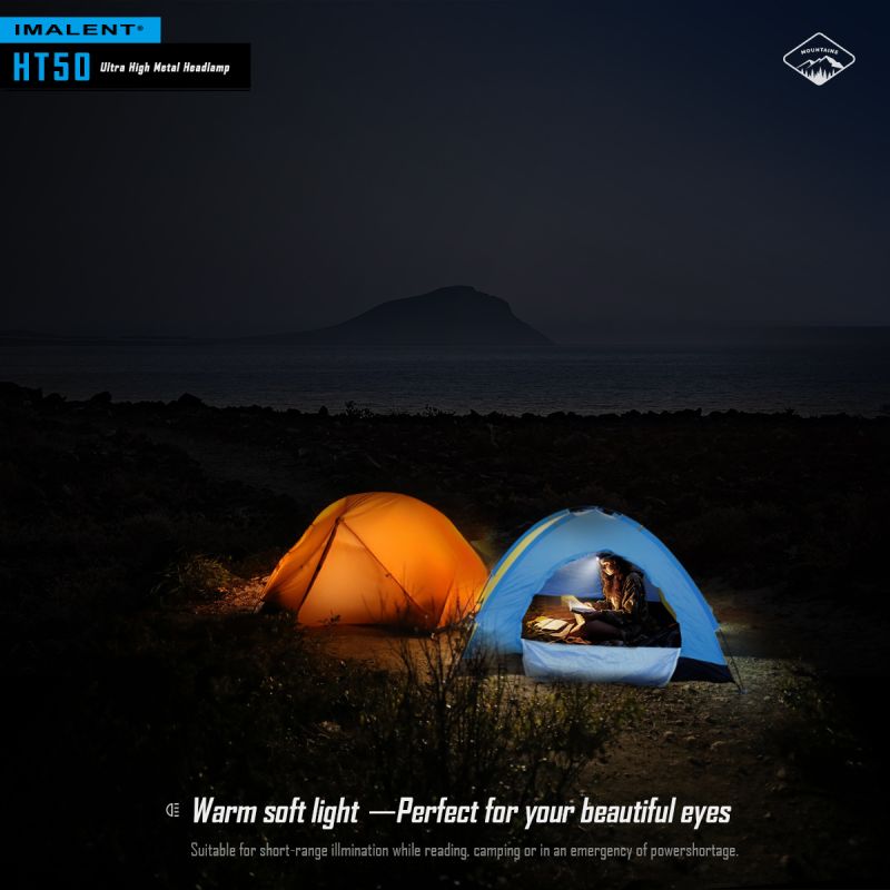 Lampe frontale IMALENT HT50 LED puissante double sources pour aventure camping éclairage extérieur rechargeable