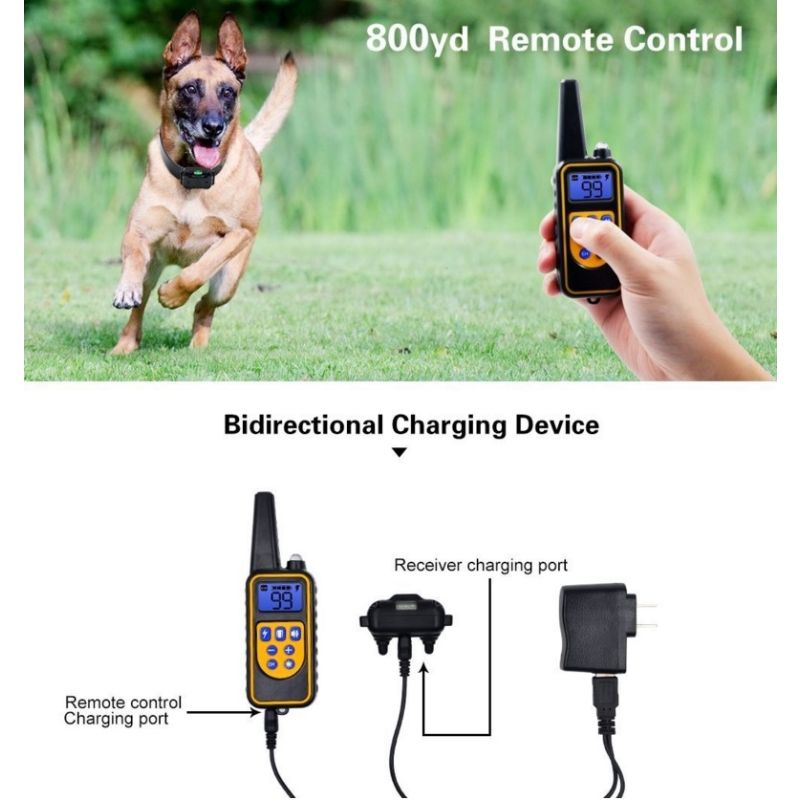 Collier pour chien étanche et rechargeable 800YD avec télécommande écran LCD et niveaux ajustables dressage canin