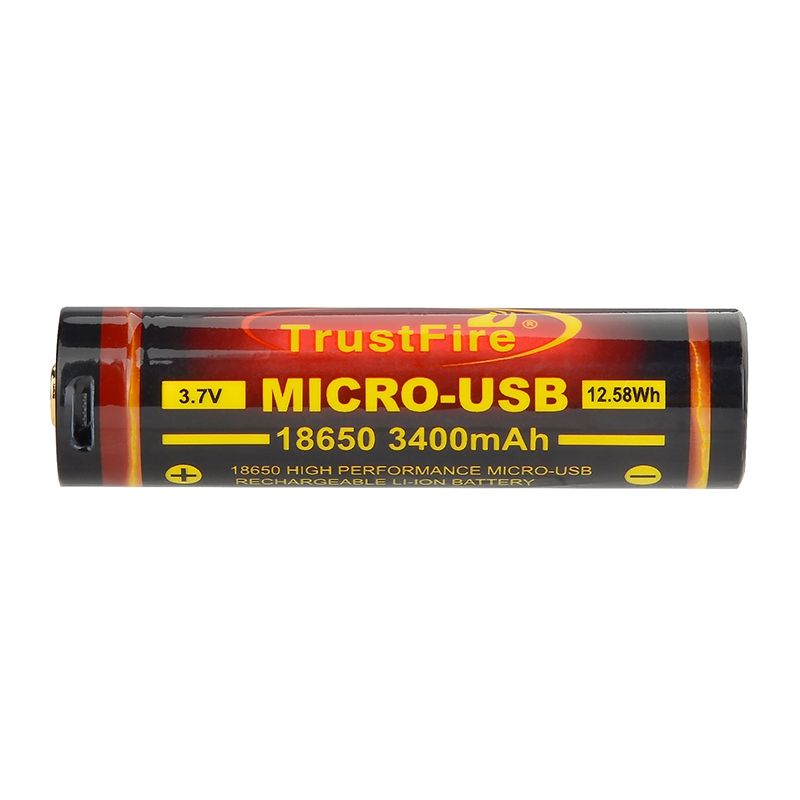 Batterie TrustFire 18650 3400mAh 3.7V Micro USB rechargeable pour lampes de poche et haut-parleurs Bluetooth