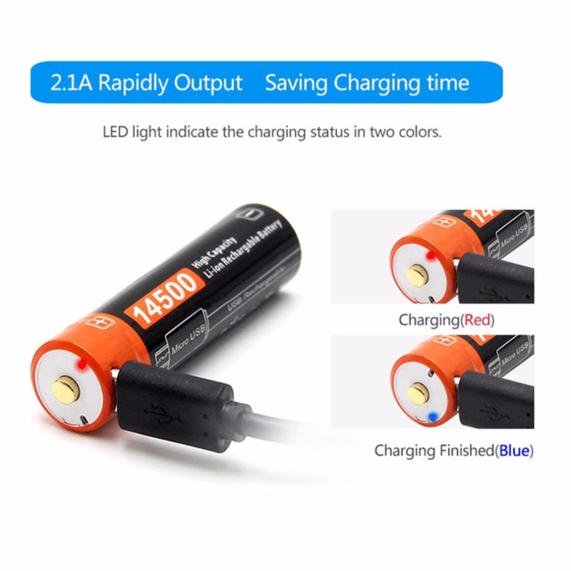 Batterie rechargeable 14500 Li-ion 3.7V 750mAh DoublePow avec port Micro USB et indicateur LED écologique