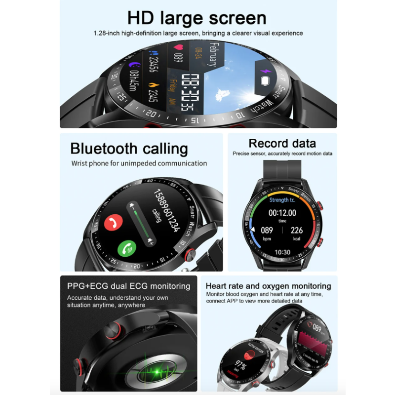 Montre Intelligente HW20 Appel Bluetooth ECG IP67, Écran IPS Rond 1.28