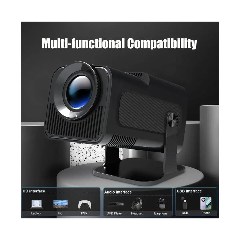 Projecteur HY320 Android 11 4K Portable avec Dual Wifi6 et Bluetooth 5.0 pour Cinéma en Plein Air et Maison