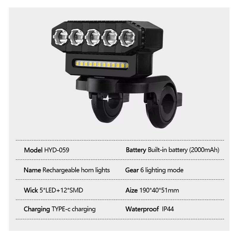 Feu avant de vélo rechargeable USB avec klaxon 120 dB accessoire sécurité cycliste urbain et aventureux