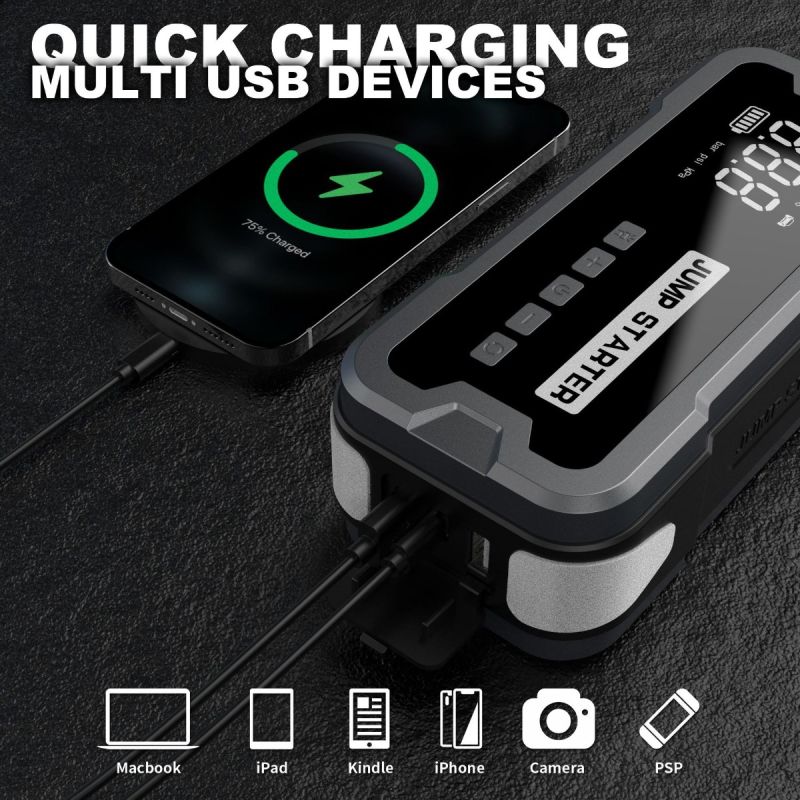 Démarreur de Saut Batterie Externe Design Compact 2000A Appareil Multifonctionnel pour Problèmes de Batterie