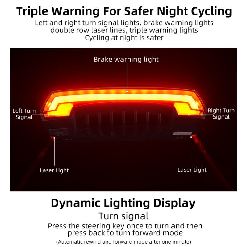 Découvrez ROCKBROS LKWD-R1 lumière de vélo LED USB intelligente avec télécommande sans fil feu arrière innovant