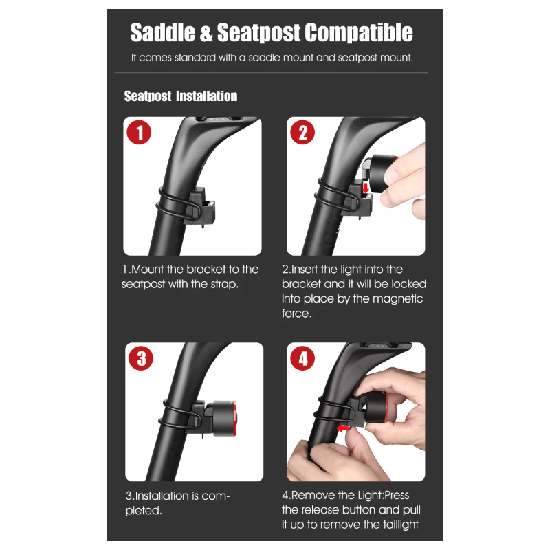 Gaciron LOOP-100 feu arrière vélo haute luminosité capteur de freinage sécurité cyclisme alliage d'aluminium