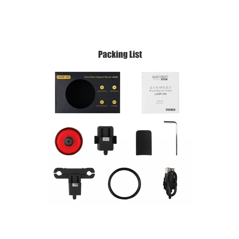 Gaciron LOOP-100 feu arrière vélo haute luminosité capteur de freinage sécurité cyclisme alliage d'aluminium