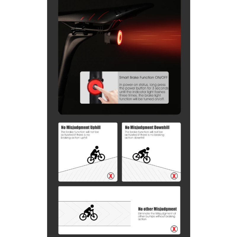 Gaciron LOOP-100 feu arrière vélo haute luminosité capteur de freinage sécurité cyclisme alliage d'aluminium
