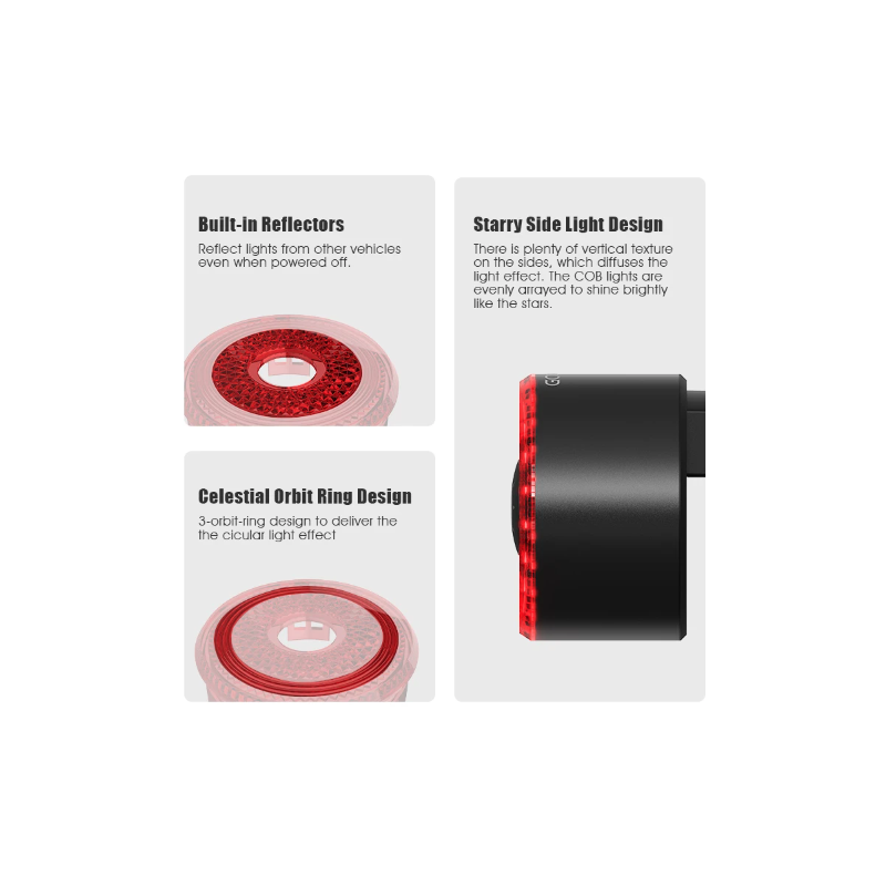 Gaciron LOOP-100 feu arrière vélo haute luminosité capteur de freinage sécurité cyclisme alliage d'aluminium