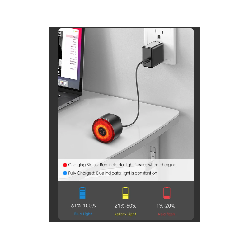 Gaciron LOOP-100 feu arrière vélo haute luminosité capteur de freinage sécurité cyclisme alliage d'aluminium