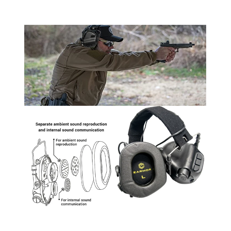 EARMOR M31 MOD4 Cache-Oreilles Électroniques de Tir avec Amplification de Son et Sécurité en Chasse