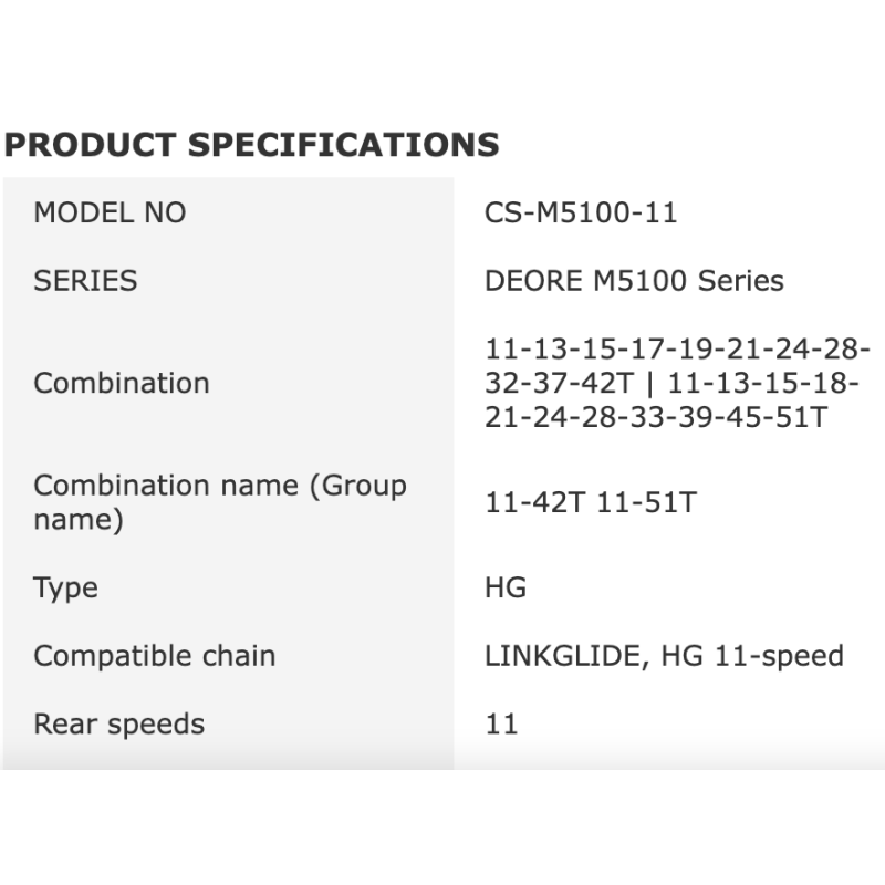 Cassette Shimano Deore CS-M5100 11 vitesses VTT Gamme de vitesses 11-51T Performance et Précision sur sentiers