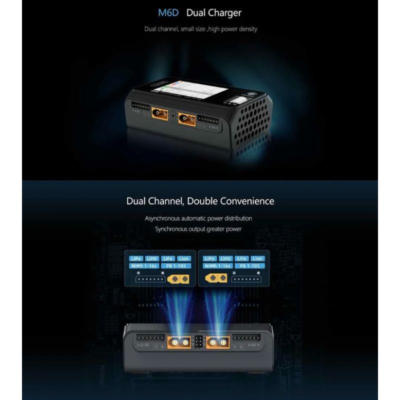 ToolkitRC M6D 500 W 15 A DC Chargeur Intelligent Double Canal Mini pour LiPo LiHV RC Chargeur Polyvalent