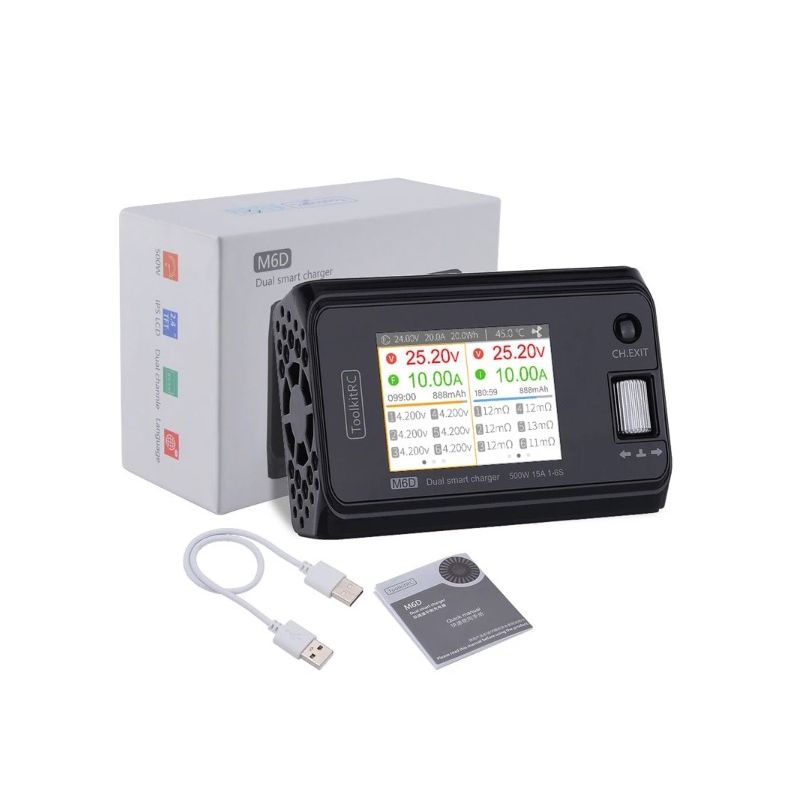 ToolkitRC M6D 500 W 15 A DC Chargeur Intelligent Double Canal Mini pour LiPo LiHV RC Chargeur Polyvalent