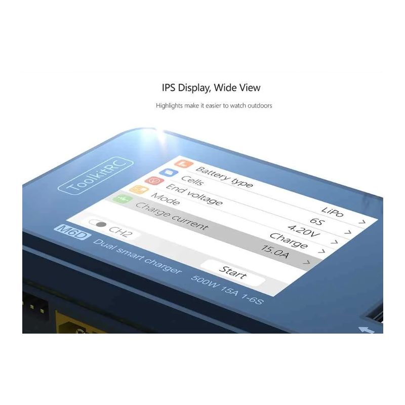 ToolkitRC M6D 500 W 15 A DC Chargeur Intelligent Double Canal Mini pour LiPo LiHV RC Chargeur Polyvalent