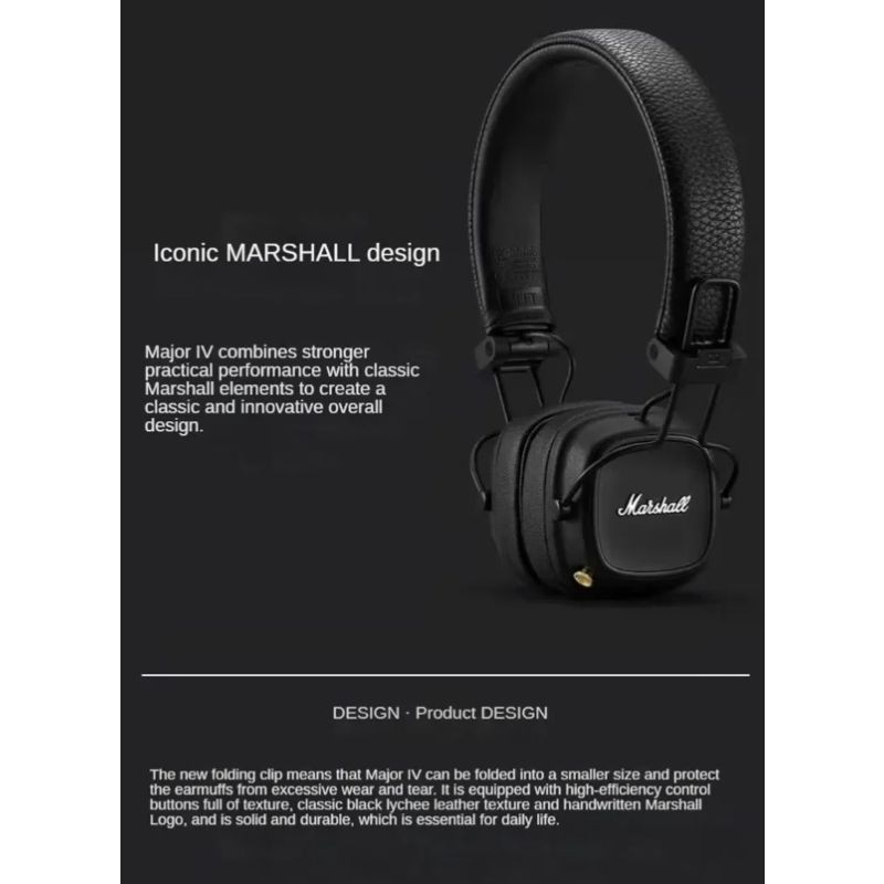 Casque Bluetooth Marshall Major IV avec son signature basses profondes et charge sans fil pour amateurs de musique