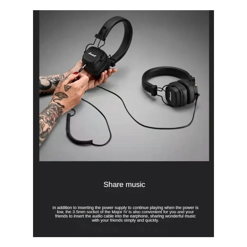 Casque Bluetooth Marshall Major IV avec son signature basses profondes et charge sans fil pour amateurs de musique
