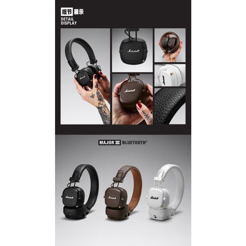 Casque Bluetooth sans fil Major III pliable microphone intégré son exceptionnel confort moderne Bluetooth 5.0