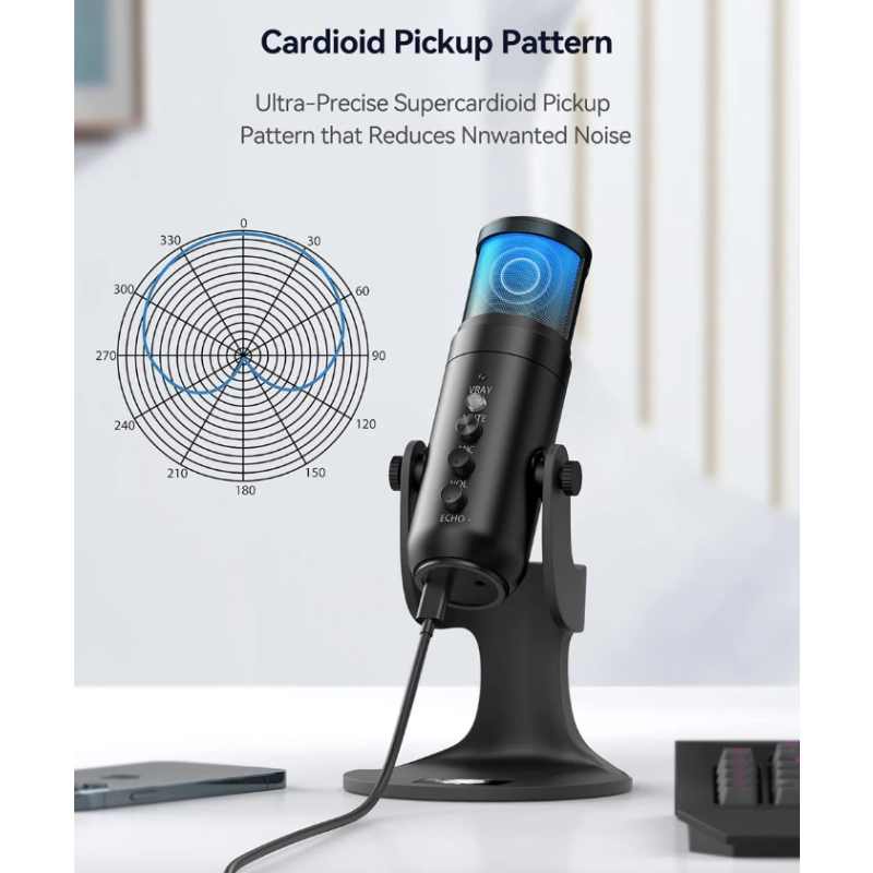 Nouveau MU900PRO Microphone USB RVB Haute qualité sonore pour créateurs de contenu avec éclairage LED dynamique